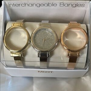 Mixit Gold, Silver, and Rose Gold Bangle Watch Trio